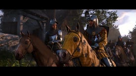 Two men in armour riding on horses  in Kingdom Come: Deliverance 2