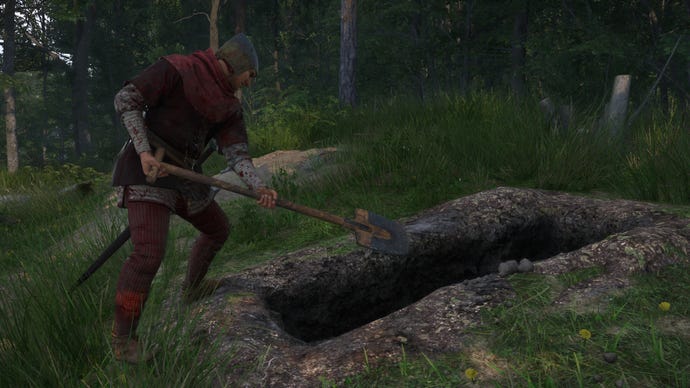 A man digging out a grave in Kingdom Come: Deliverance 2