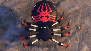 An image of a red and black mechanical Spider-Bot from Spider-Man 2.