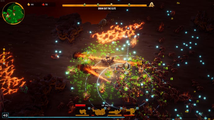 In Deep Rock Galactic: Survivor, a Driller - armed with a personal flamethrower plus several flamethrower turrets - holds the line against a group of Glyphids.