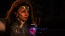 Dragon Age Veilguard screenshot of romantic dialogue options.