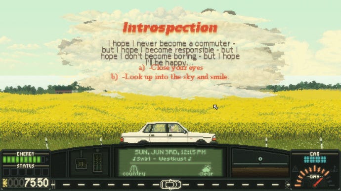 The player gets an "introspection" message, that prompts them to think about the journey so far.