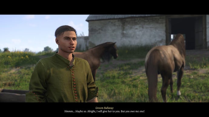 The player in Kingdom Come: Deliverance 2 speaks with Groom Ballatay and attempts to convince him to give Henry the horse Pebbles for free.