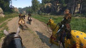 Henry and Hans ride with their comrades in Kingdom Come Deliverance 2.