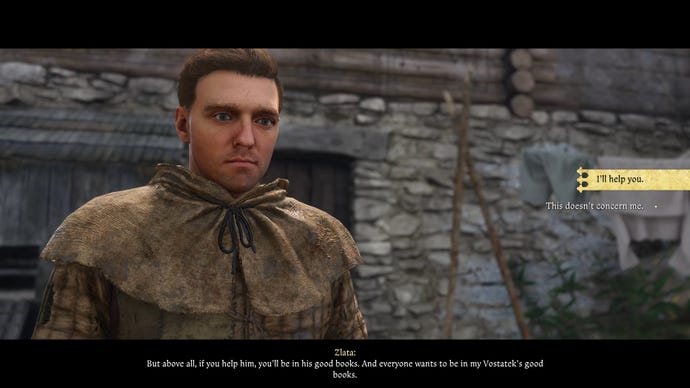 Henry in Kingdom Come: Deliverance 2 ponders whether to help a villager.