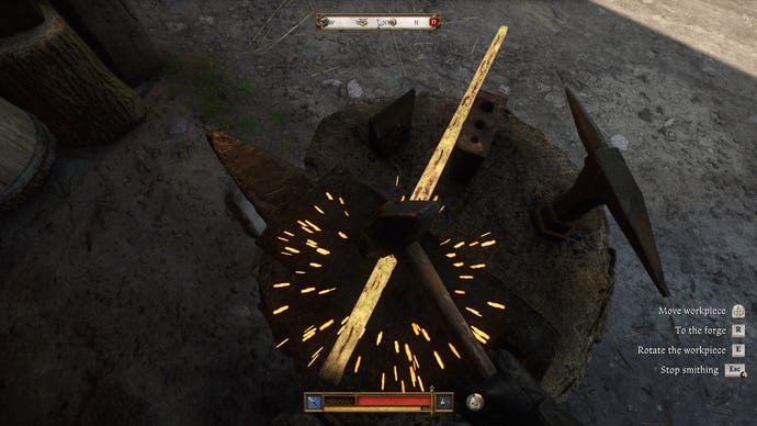 Henry forges a longsword during the smithing minigame in Kingdom Come: Deliverance 2.