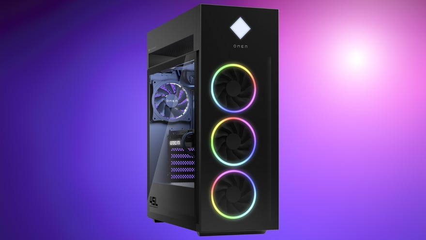 OMEN HP 45L Gaming Desktop GT22-3000t PC on a purple gradient background