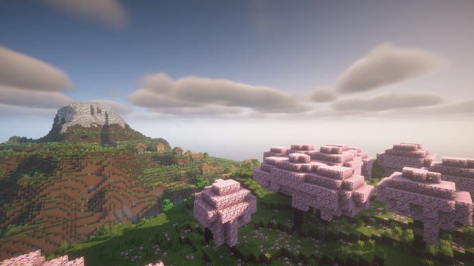 Minecraft screenshot of the 'all biomes' seed showing a diverse landscape.