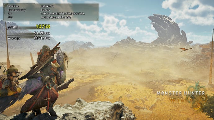 Looking out over a grassy plain in the Monster Hunter Wilds benchmark tool.