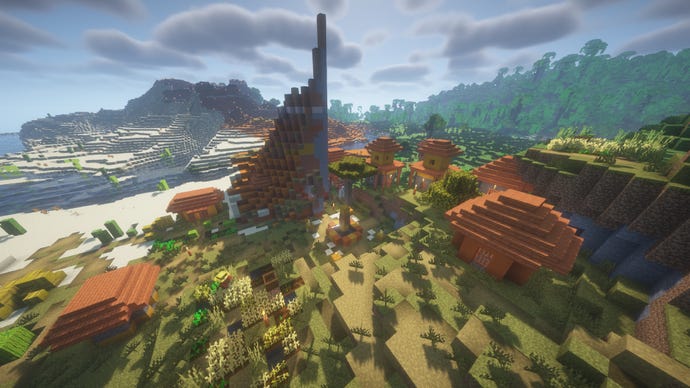 Screenshot of the Orange Village Minecraft Seed