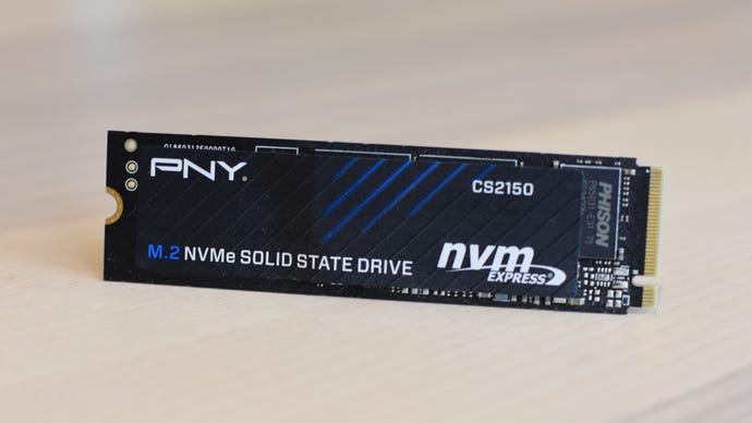 The PNY CS2150 SSD on a table.