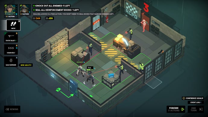 Zan and Jen fighting their way out of police station in Tactical Breach Wizards.